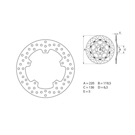 BMW S1000R/RR Disque de frein arrière BREMBO Oro rond fixe